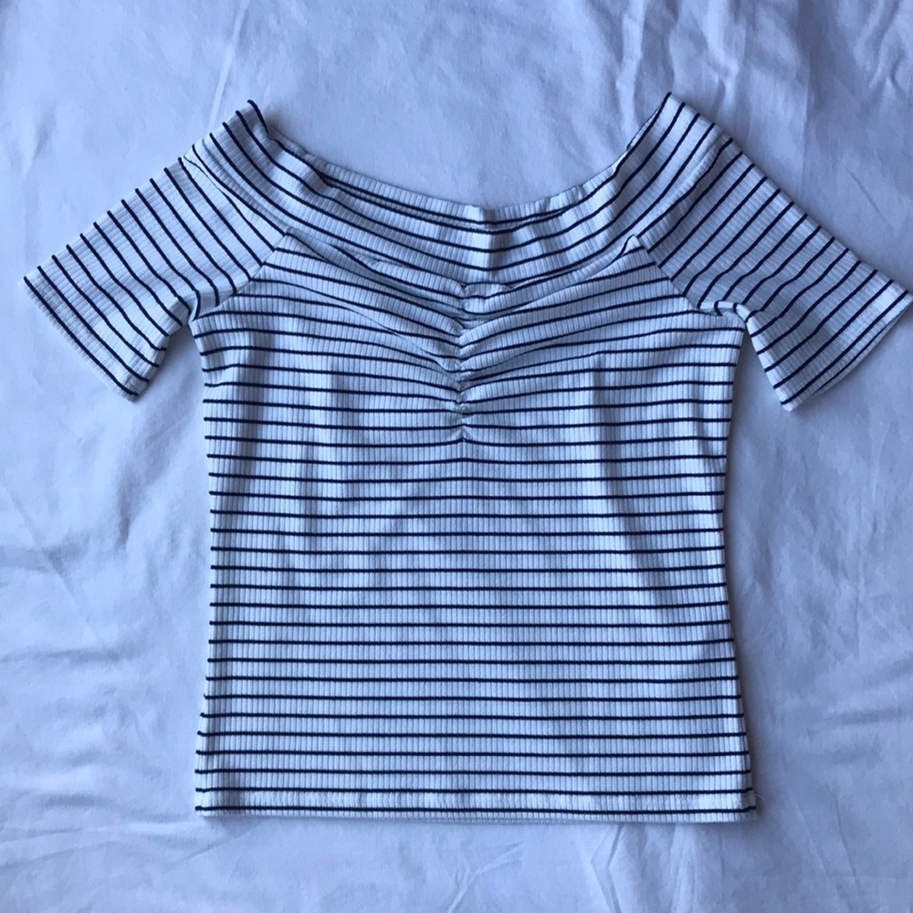 Black and white striped crop top